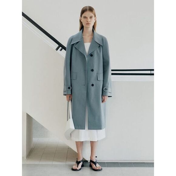 LOW CLASSIC Curve Sleeve Trench Coat Grey Blue Large - Picture 1 of 10